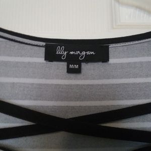 Blueish stripped dress .